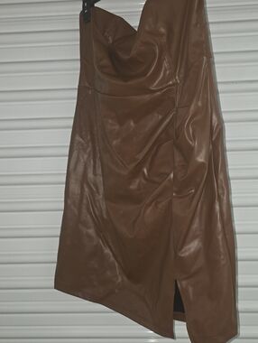 Grace Karin Brown Faux Leather Mini Dress